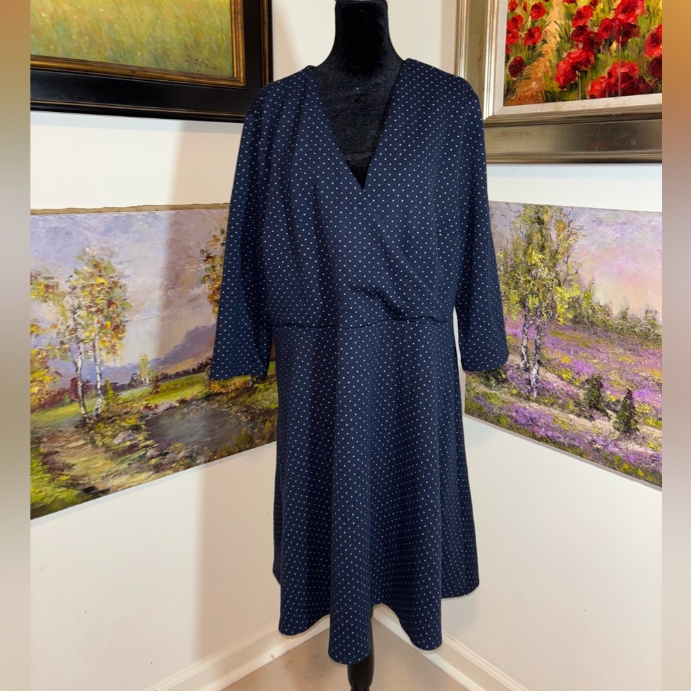 LOFT Blue A-Line Wrap Dress with 3/4 Sleeves